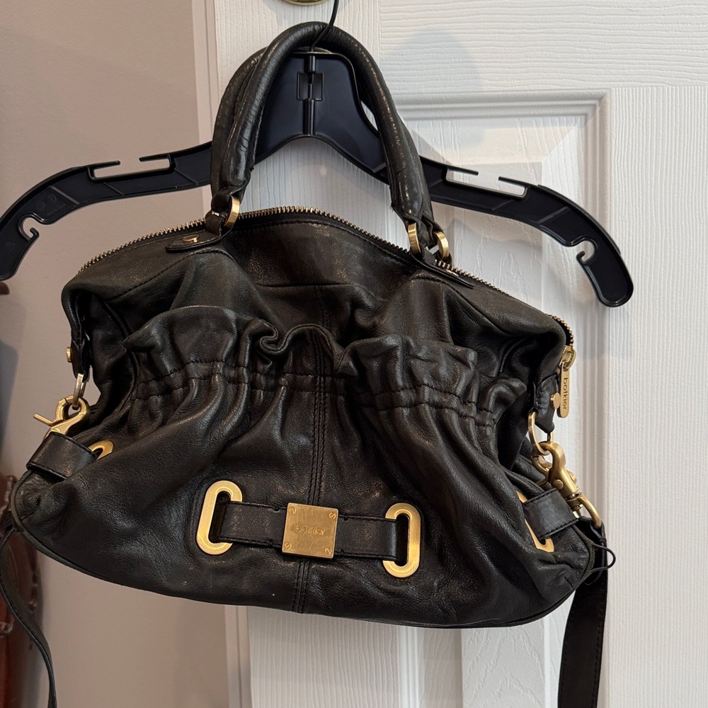 Botkier Black Leather Shoulder Bag with Gold Accents